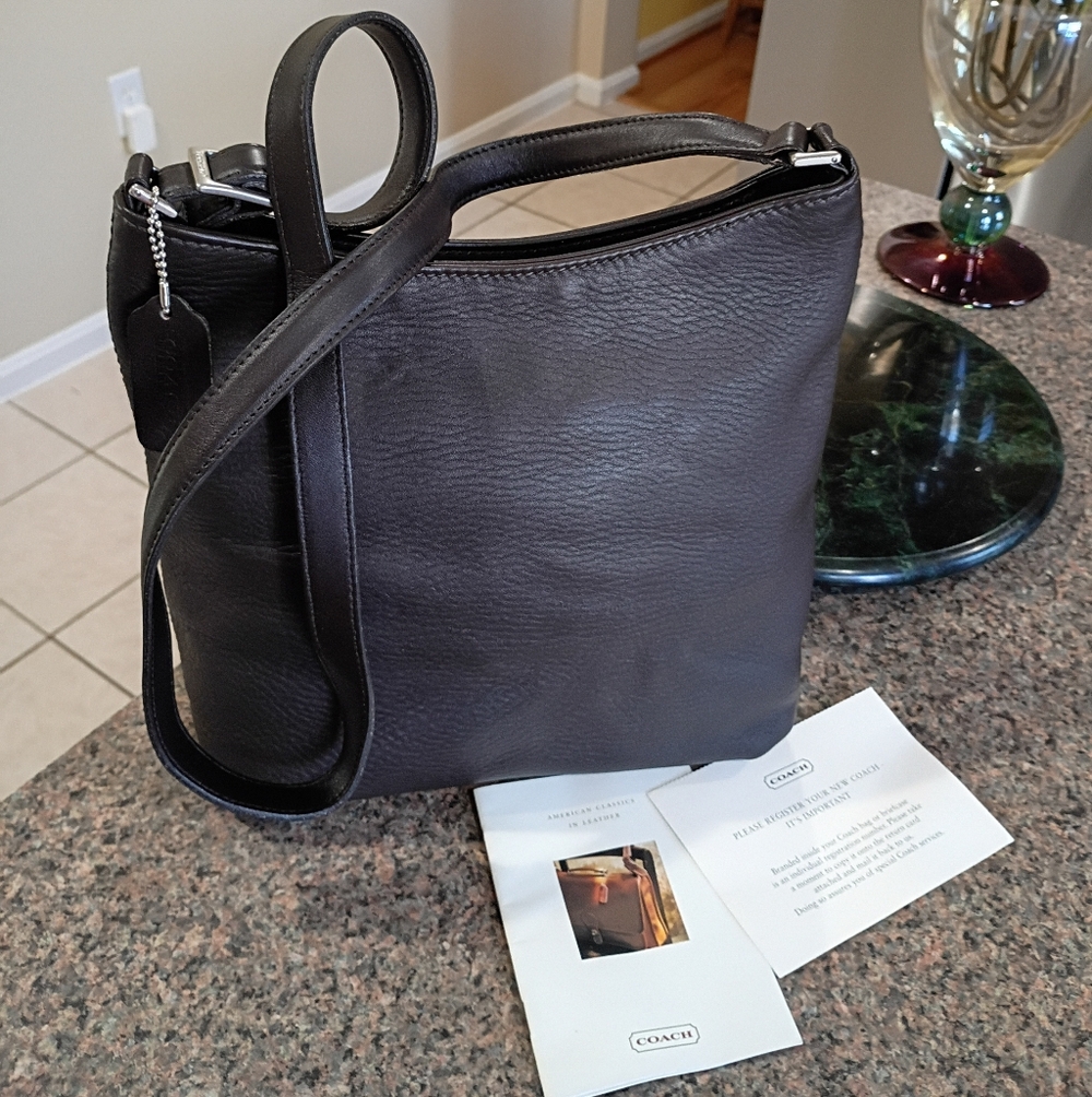 Coach Hudso Brown Pebble Leather Bucket  Shoulder Or Cross body Bag - Picture 4 of 17